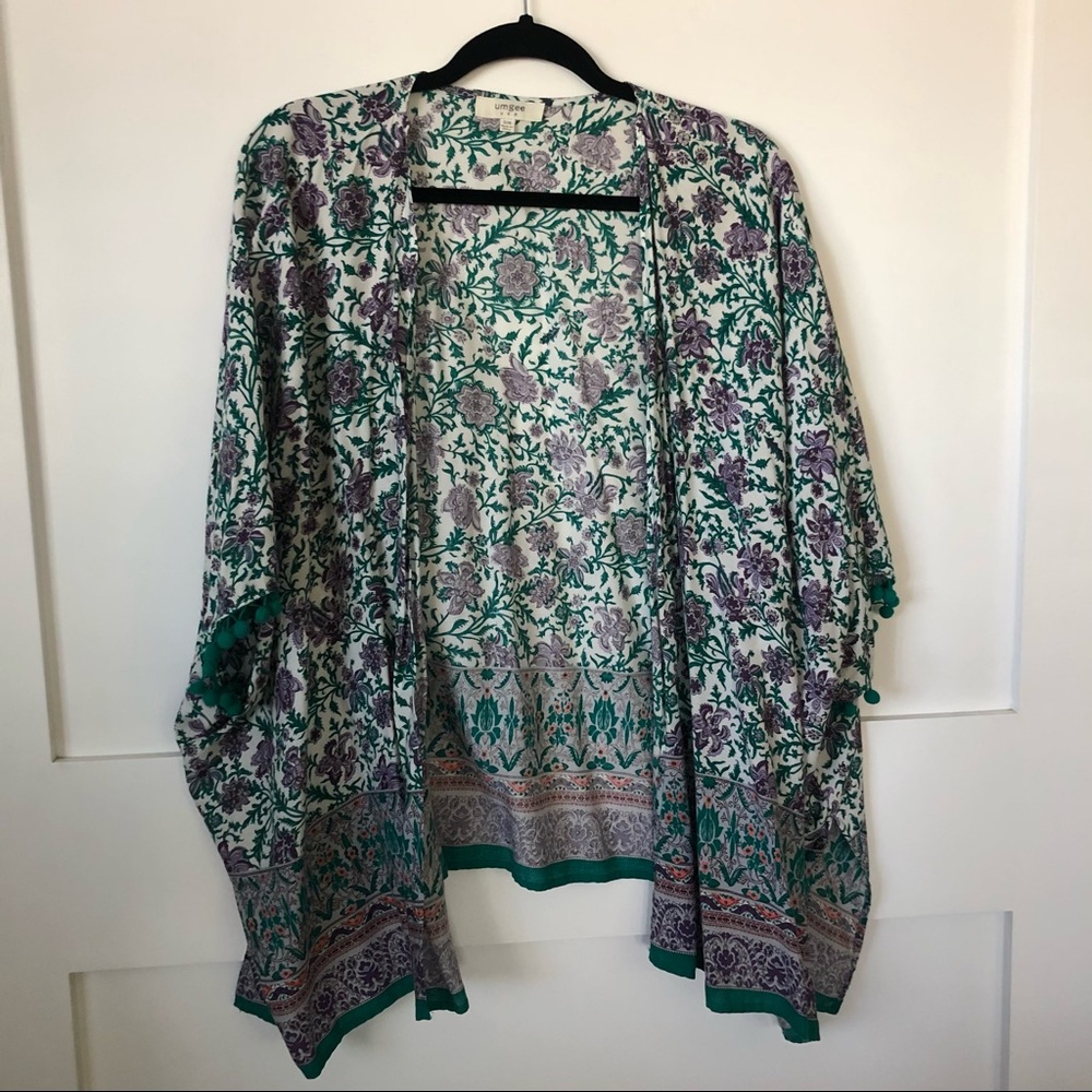 Green & Purple Floral Kimono